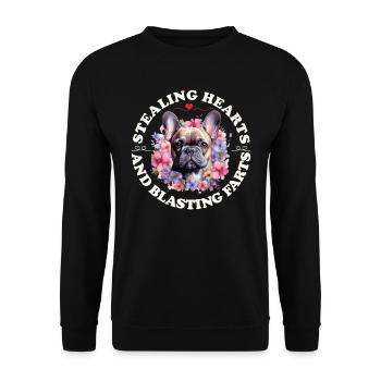 French Bulldog STEALING HEARTS BLASTING - Unisex Sweatshirt - black - Front - Alina (178cm) & Michal (187cm)