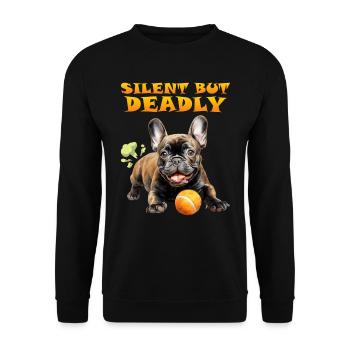Französische Bulldogge SILENT BUT DEADLY Lustiges - Unisex Pullover - Schwarz - Vorne - Alina (178cm) & Michal (187cm)