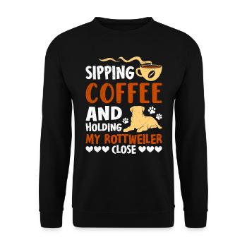 Rottie SIROTER UN CAFÉ ET TENIR MON ROTTWEILER - Sweat-shirt Unisexe - noir - Devant - Alina (178cm) & Michal (187cm)