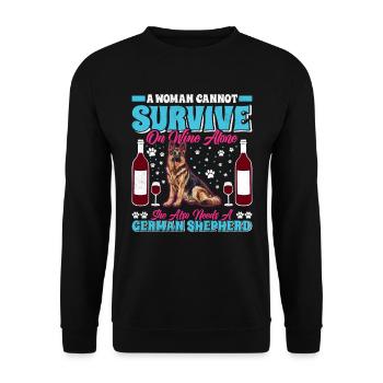 Dog mom WOMAN CANNOT SURVIVE ON WINE German - Unisex Sweatshirt - black - Front - Alina (178cm) & Michal (187cm)