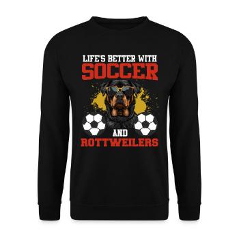 Rottie owner LIVE IS BETTER WITH SOCCER AND - Unisex Sweatshirt - black - Front - Alina (178cm) & Michal (187cm)