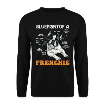 Bulldog owner BLUEPRINT OF A FRENCHIE - Unisex Sweatshirt - black - Front - Alina (178cm) & Michal (187cm)
