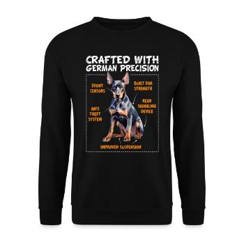 Doberman CRAFTED WITH GERMAN PRICISION Lustiges - Unisex Pullover - Schwarz - Vorne - Alina (178cm) & Michal (187cm)