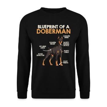 Doberman Owner BLUEPRINT OF A DOBERMAN Funny - Unisex Sweatshirt - black - Front - Alina (178cm) & Michal (187cm)