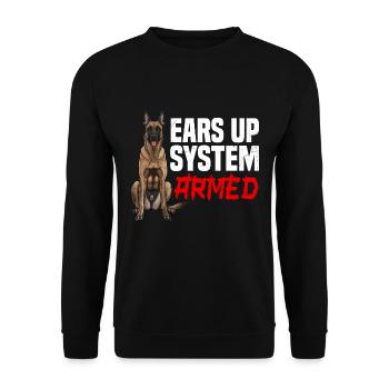 Belgischer Schäferhund EARS UP SYSTEM ARMED - Unisex Pullover - Schwarz - Vorne - Alina (178cm) & Michal (187cm)