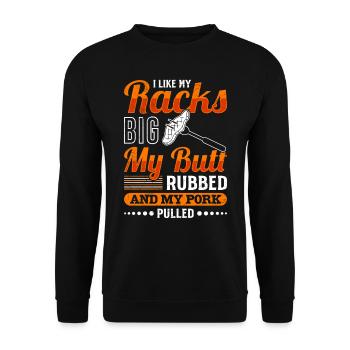 Grillmeister Like my Racks Porc frotté aux gros fesses - Sweat-shirt Unisexe - noir - Devant - Alina (178cm) & Michal (187cm)