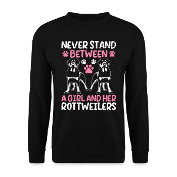 Rottie NE S’INTERPOSE JAMAIS ENTRE UNE FILLE ET ELLE - Sweat-shirt Unisexe - noir - Devant - Alina (178cm) & Michal (187cm)