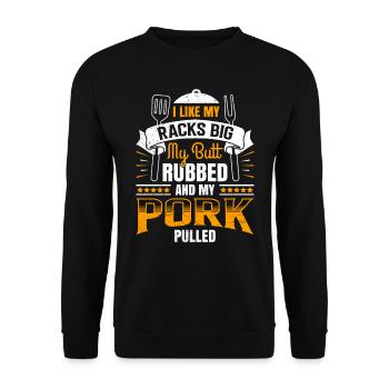 Grillmeister Like my Racks Porc frotté aux gros fesses - Sweat-shirt Unisexe - noir - Devant - Alina (178cm) & Michal (187cm)