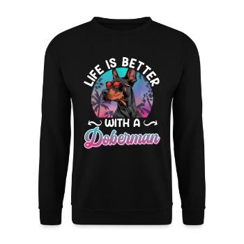 Doberman owner LIFE IS BETTER WITH A DOBERMAN - Unisex Sweatshirt - black - Front - Alina (178cm) & Michal (187cm)