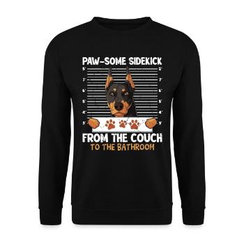 Doberman Lustig HARCELEUR DU CANAPÉ - Sweat-shirt Unisexe - noir - Devant - Alina (178cm) & Michal (187cm)