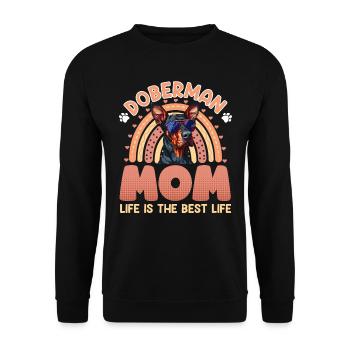 DOBERMAN MOM LIFE IS THE BEST LIFE Hundebesitzerin - Unisex Pullover - Schwarz - Vorne - Alina (178cm) & Michal (187cm)