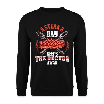 Fleisch Fan Un steak par jour éloigne le médecin - Sweat-shirt Unisexe - noir - Devant - Alina (178cm) & Michal (187cm)