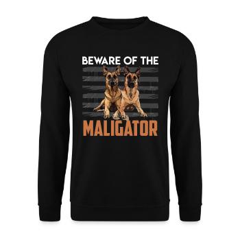 Malinois VORSICHT VOR DEM MALIGATOR Belgischer - Unisex Pullover - Schwarz - Vorne - Alina (178cm) & Michal (187cm)