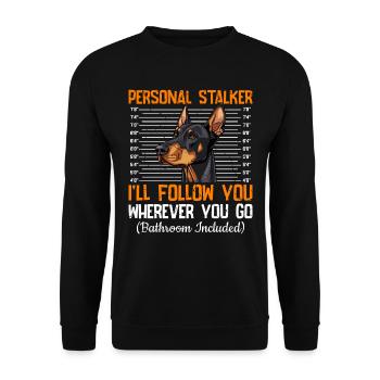 Doberman PERSONAL STALKER JE VOUS SUIVRAI Drôle - Sweat-shirt Unisexe - noir - Devant - Alina (178cm) & Michal (187cm)