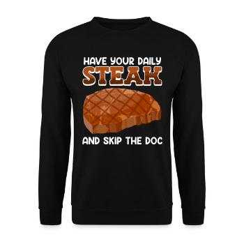 Amateurs de viande PRENEZ VOTRE STEAK QUOTIDIEN SKIP DOC - Sweat-shirt Unisexe - noir - Devant - Alina (178cm) & Michal (187cm)