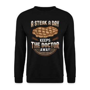 Fleisch Fan Un steak par jour éloigne le médecin - Sweat-shirt Unisexe - noir - Devant - Alina (178cm) & Michal (187cm)