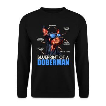 Doberman Owner BLUEPRINT OF A DOBERMAN Funny - Unisex Sweatshirt - black - Front - Alina (178cm) & Michal (187cm)