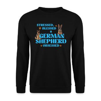 GERMAN SHEPHERD OBSESSED STRESSED Lustig - Unisex Pullover - Schwarz - Vorne - Alina (178cm) & Michal (187cm)