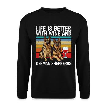 German Shepherd Life is Better with Wine and German - Unisex Sweatshirt - black - Front - Alina (178cm) & Michal (187cm)