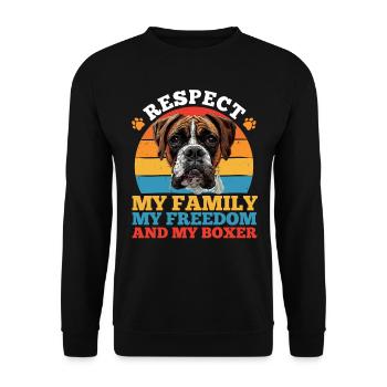 German boxer RESPECT MY FAMILY MY FREEDOM MY - Unisex Sweatshirt - black - Front - Alina (178cm) & Michal (187cm)