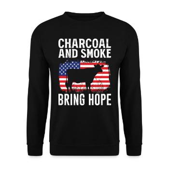 Barbecue USA Charcoal and Smoke Bring Hope - Unisex Sweatshirt - black - Front - Alina (178cm) & Michal (187cm)