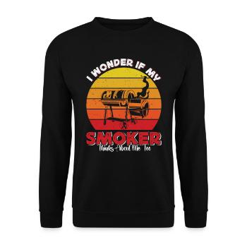 Grillfest I WONDER IF MY SMOKER THINKS ABOUT ME - Unisex Pullover - Schwarz - Vorne - Alina (178cm) & Michal (187cm)