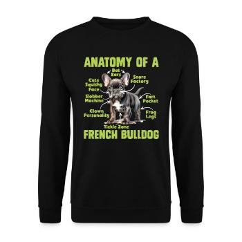 Anatomy of a FRENCH BULLDOG Lustiges Frenchie - Unisex Sweatshirt - black - Front - Alina (178cm) & Michal (187cm)