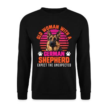 Dog mom OLD WOMAN WITH A GERMAN SHEPHERD - Unisex Sweatshirt - black - Front - Alina (178cm) & Michal (187cm)