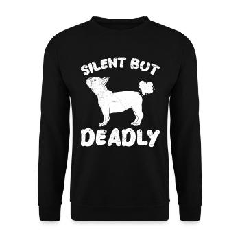 Französische Bulldogge SILENT BUT DEADLY Lustiges - Unisex Pullover - Schwarz - Vorne - Alina (178cm) & Michal (187cm)