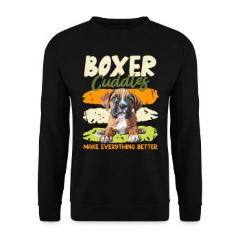Deutscher Boxer KUSCHELN MIT EINEM BOXER BESSER - Unisex Pullover - Schwarz - Vorne - Alina (178cm) & Michal (187cm)