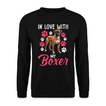 German Boxer IN LOVE WITH MY BOXER Owner - Unisex Sweatshirt - black - Front - Alina (178cm) & Michal (187cm)