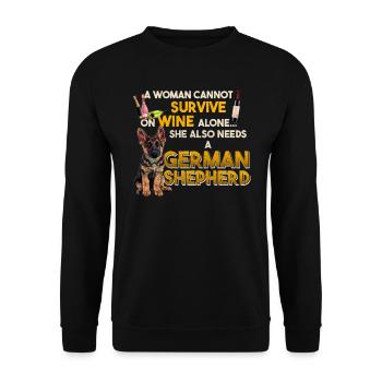 German Shepherd WOMAN CANNOT SURVIVE ON WINE - Unisex Sweatshirt - black - Front - Alina (178cm) & Michal (187cm)