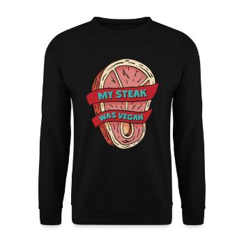 Fleischliebhaber MY STEAK WAS VEGAN Lustiges - Unisex Pullover - Schwarz - Vorne - Alina (178cm) & Michal (187cm)