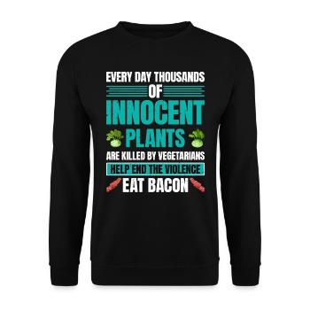 Anti Vegan AIDEZ À METTRE FIN À LA VIOLENCE MANGEZ DU BACON Lustig - Sweat-shirt Unisexe - noir - Devant - Alina (178cm) & Michal (187cm)