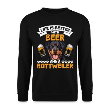 Rottie owner LIFE IS BETTER WITH BEER AND A - Unisex Sweatshirt - black - Front - Alina (178cm) & Michal (187cm)