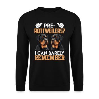 Rottie owner PRE-ROTTWEILER CAN BARELY REMEMBER - Unisex Sweatshirt - black - Front - Alina (178cm) & Michal (187cm)