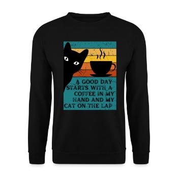 Katzen / Katzenliebhaber Geschenk Katzemotiv - Unisex Pullover - Schwarz - Vorne - Alina (178cm) & Michal (187cm)