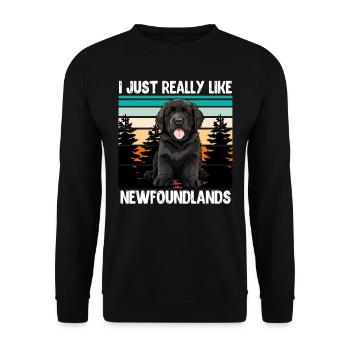 Neufundländer I JUST REALLY LIKE NEWFOUNDLANDS - Unisex Pullover - Schwarz - Vorne - Alina (178cm) & Michal (187cm)