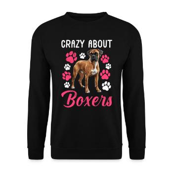 Dog Mom German Boxer CRAZY ABOUT BOXERS - Unisex Sweatshirt - black - Front - Alina (178cm) & Michal (187cm)