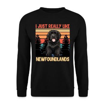 Neufundländer I JUST REALLY LIKE NEWFOUNDLANDS - Unisex Pullover - Schwarz - Vorne - Alina (178cm) & Michal (187cm)