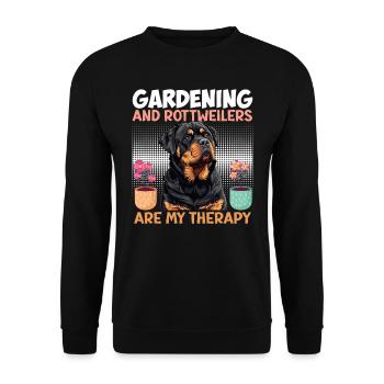 GARTENARBEIT UND ROTTWEILER SIND THERAPIE Rottie - Unisex Pullover - Schwarz - Vorne - Alina (178cm) & Michal (187cm)