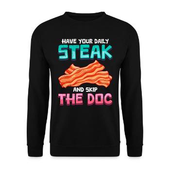 Anti-végétarien Mangez votre steak quotidien Skip the Doc - Sweat-shirt Unisexe - noir - Devant - Alina (178cm) & Michal (187cm)