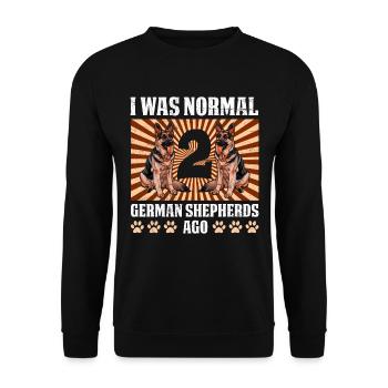 Schäferhund Besitzer Was Normal 2 German Shepherds - Unisex Pullover - Schwarz - Vorne - Alina (178cm) & Michal (187cm)