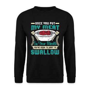 Grillparty UNE FOIS QUE TU AS MIS MA VIANDE DANS TA BOUCHE BBQ - Sweat-shirt Unisexe - noir - Devant - Alina (178cm) & Michal (187cm)