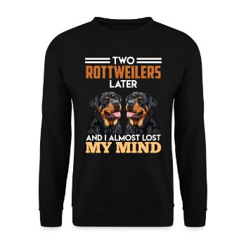 Propriétaire de Rottie DEUX ROTTWEILERS PLUS TARD Drôle - Sweat-shirt Unisexe - noir - Devant - Alina (178cm) & Michal (187cm)