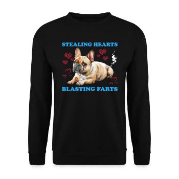 French Bulldog STEALING HEARTS BLASTING - Unisex Sweatshirt - black - Front - Alina (178cm) & Michal (187cm)