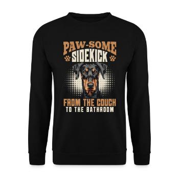 Doberman PAW-SOME SIDEKICK FROM THE COUCH Lustig - Unisex Pullover - Schwarz - Vorne - Alina (178cm) & Michal (187cm)