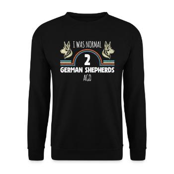 Deutscher Schäferhund WAS NORMAL 2 SHEPHERDS AGO - Unisex Pullover - Schwarz - Vorne - Alina (178cm) & Michal (187cm)