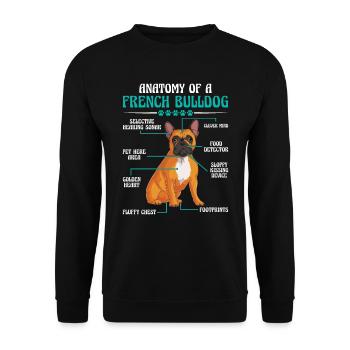 Französische Bulldogge ANATOMY OF A FRENCH BULLDOG - Unisex Pullover - Schwarz - Vorne - Alina (178cm) & Michal (187cm)