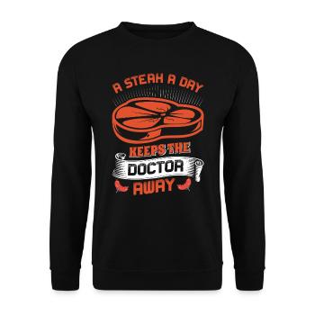 MEAT EATER A STEAK A DAY KEEPS THE DOCTOR AWAY - Unisex Sweatshirt - black - Front - Alina (178cm) & Michal (187cm)